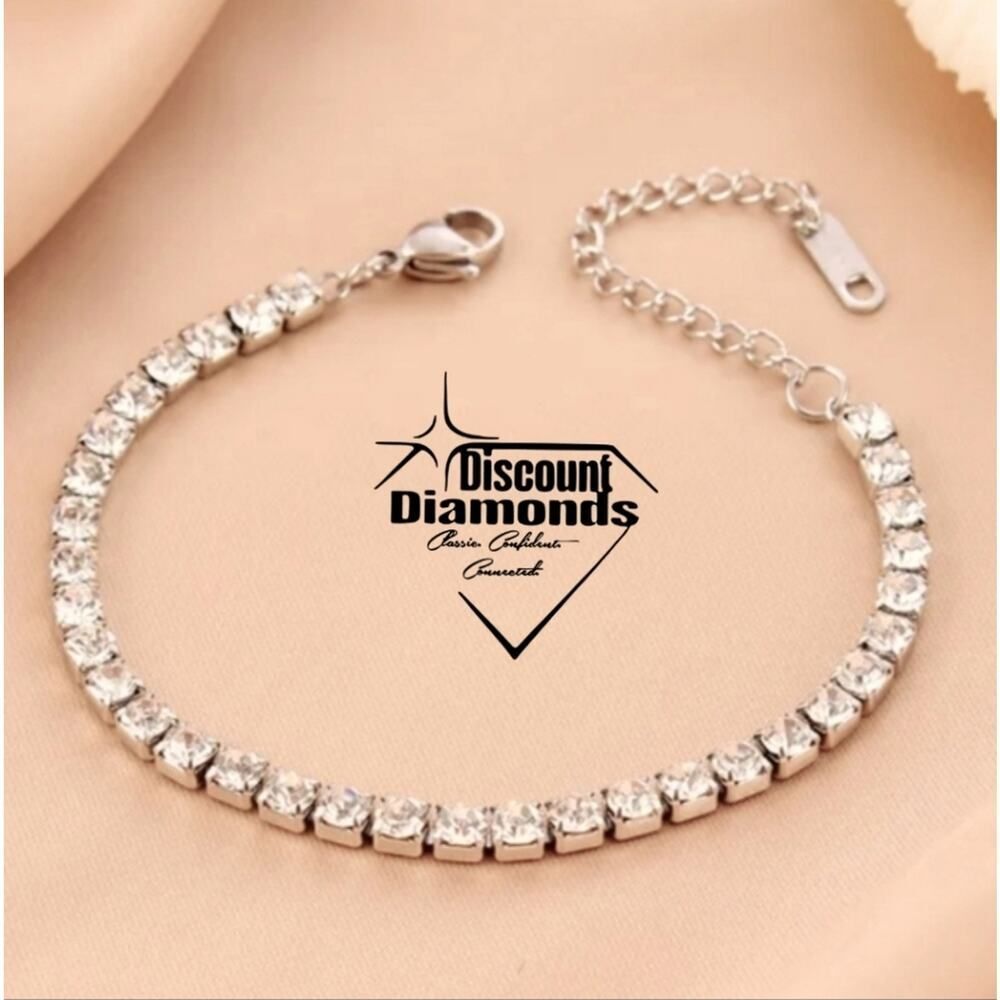 White Zircon Tennis Bracelet on 925 Stainless Steel